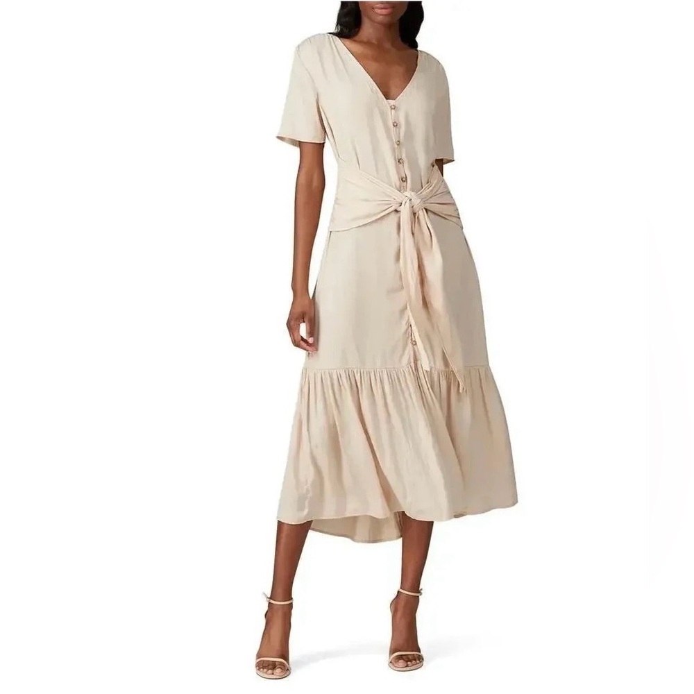 Love, Whit Blush Nude Short Sleeve Ruffle Tier Button Maxi Dress